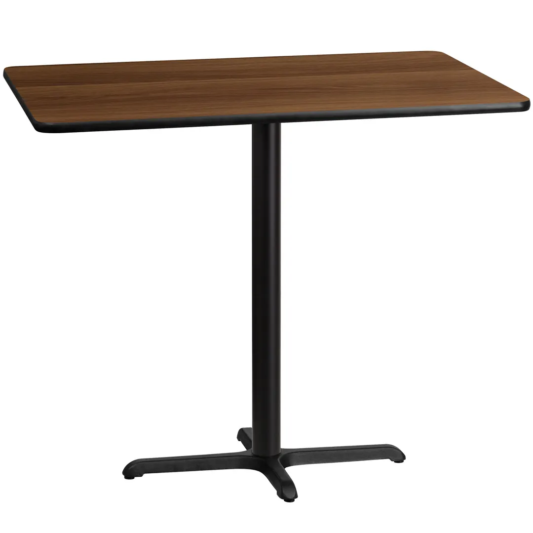 Flash Furniture XU-WALTB-3048-T2230B-GG 48" Walnut Rectangular Bar Height Table, 30"D, MDF Top, Black PVC Edge, 43-1/8"H
