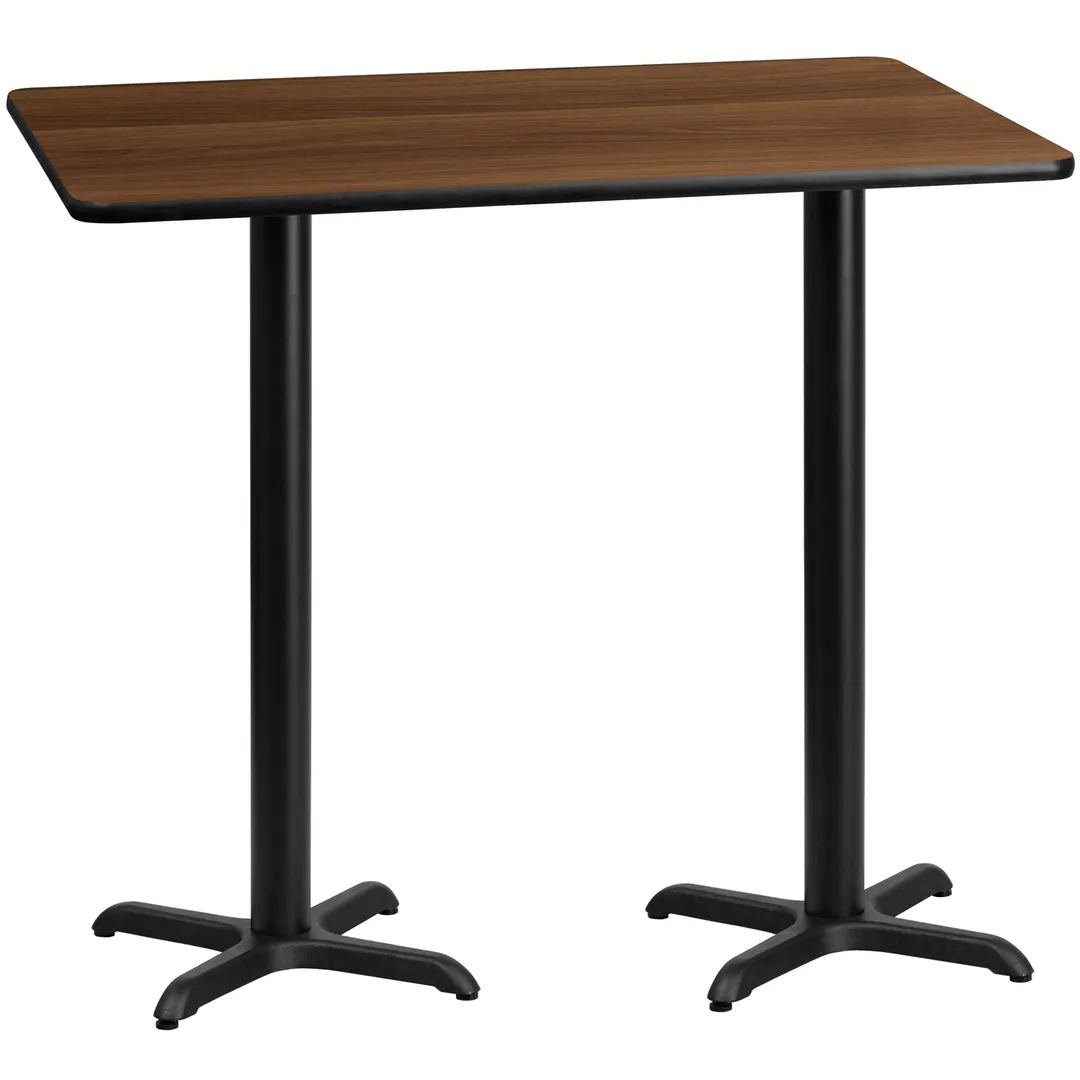 Flash Furniture XU-WALTB-3060-T2222B-GG 60"W Walnut Rectangular Bar Height Table, MDF Top, Black PVC Edge, 30"D x 43-1/8"H
