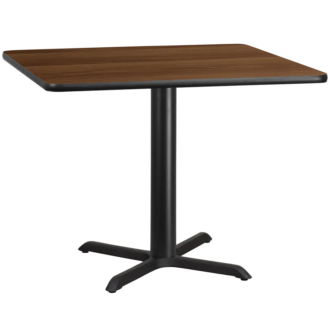Flash Furniture XU-WALTB-4242-T3333-GG 42" Square Walnut Laminate Dining Table, 31-1/8"H, MDF Top, Black PVC Edge, Four Point Pedestal Base