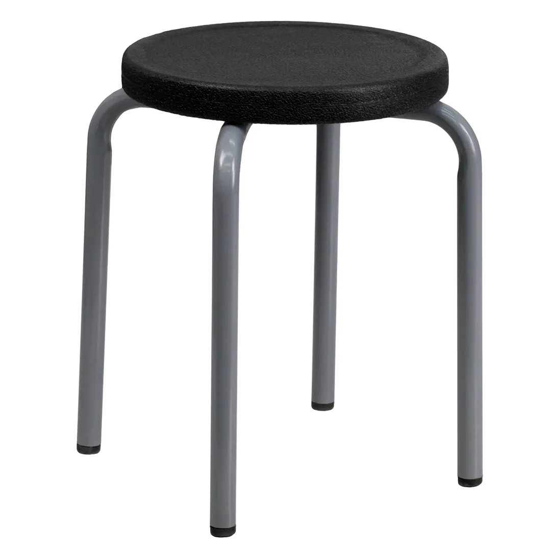 Flash Furniture YK01B-GG Stackable Stool, Black Seat, Powder‑Coated Steel Frame, No Back/Arms, Plastic Glides