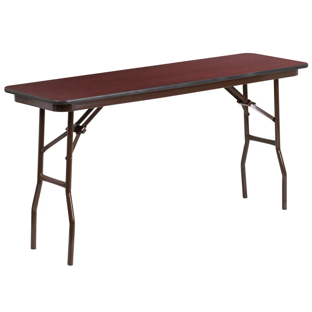 Flash Furniture YT-1860-MEL-WAL-GG Folding Table, 60"W x 18"D x 30"H, Mahogany Melamine Laminate Top, Steel Pedestal Legs, Commercial Grade