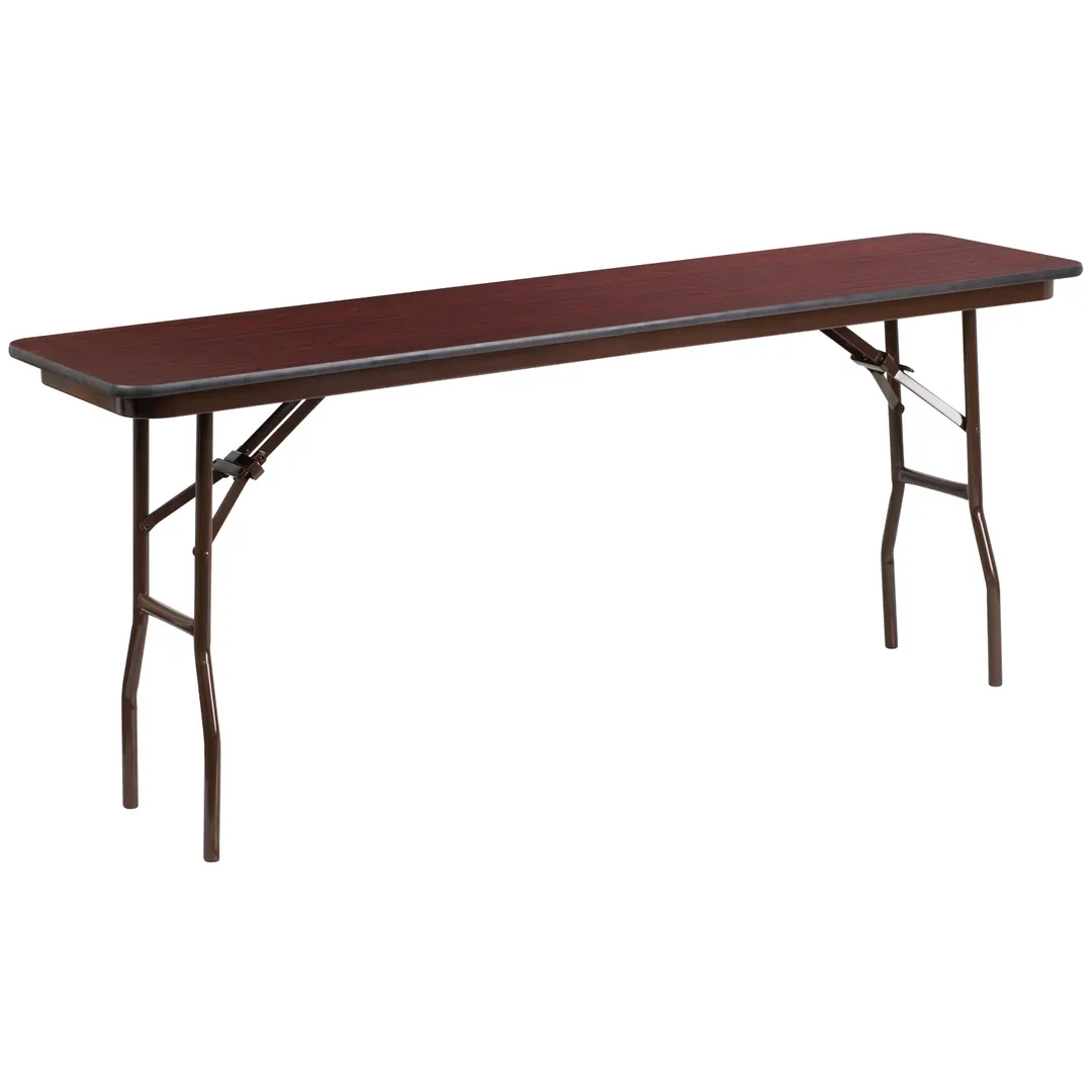 Flash Furniture YT-1872-HIGH-WAL-GG Folding Table, 72"W x 18"D x 30"H, Mahogany Top, Brown Steel Legs, Commercial Use