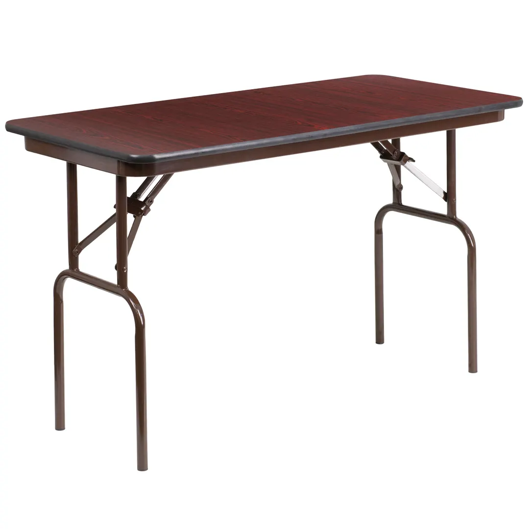 Flash Furniture YT-2448-MEL-WAL-GG Folding Table, 48"W x 24"D x 30"H, Mahogany Melamine Top, Steel Pedestal Legs, Commercial Grade