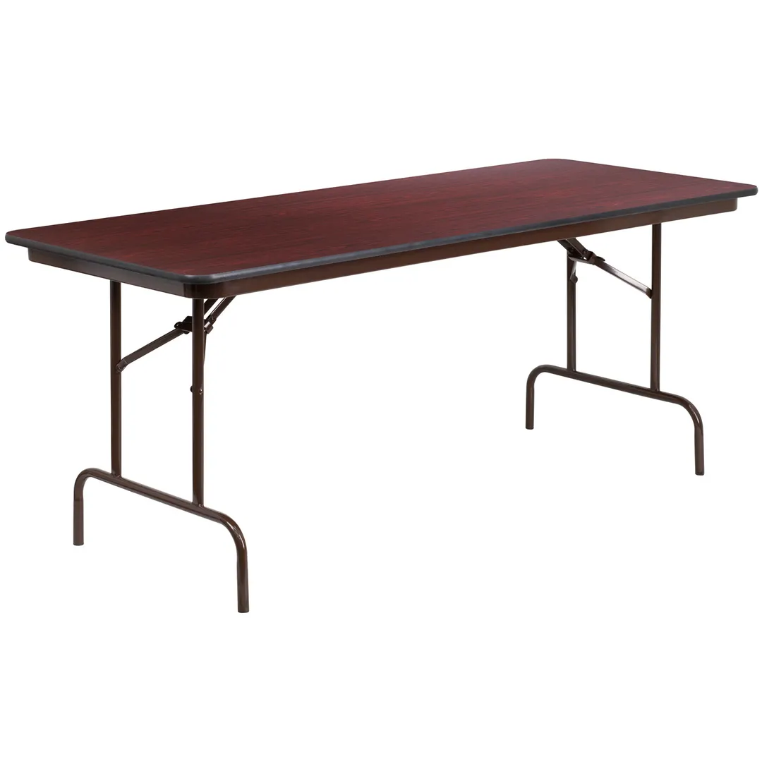 Flash Furniture YT-3072-MEL-WAL-GG Folding Table, 72"W x 30"D x 30"H, Mahogany Melamine Laminate Top, 18 Gauge Steel Pedestal Legs, Commercial Grade