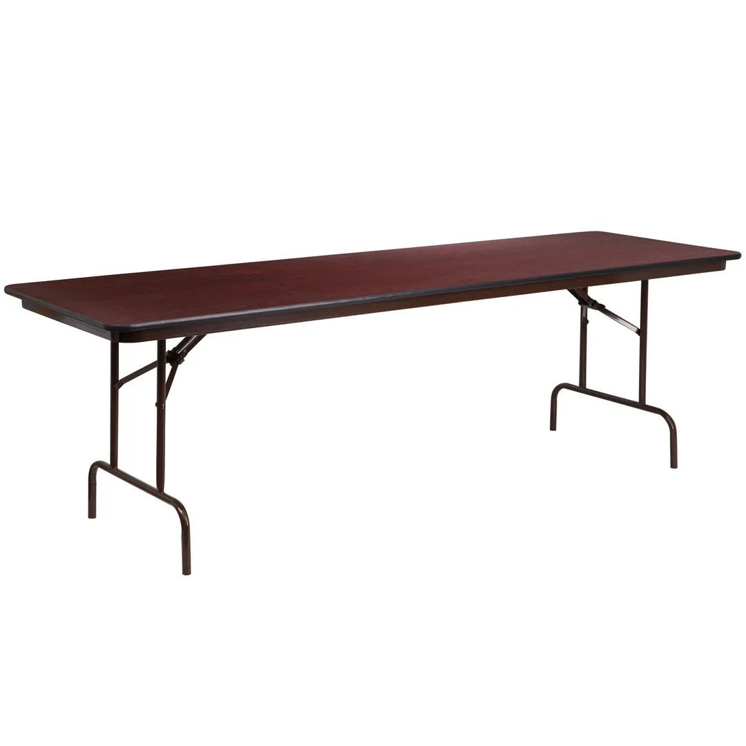 Flash Furniture YT-3096-MEL-WAL-GG Folding Table, 96"W x 30"D x 30"H, Melamine Laminate Mahogany Top, 10 Adults, Rectangular, Brown Steel Pedestal Legs