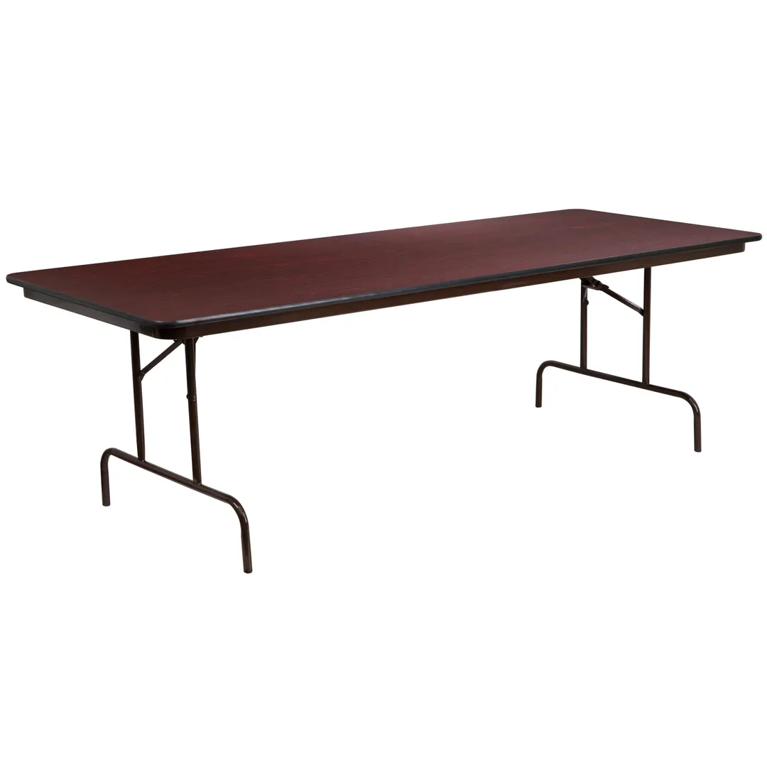 Flash Furniture YT-3696-MEL-WAL-GG Folding Table, 96"W x 36"D x 30"H, Melamine Laminate Mahogany Top, 10 Adults, Rectangular, Commercial Use