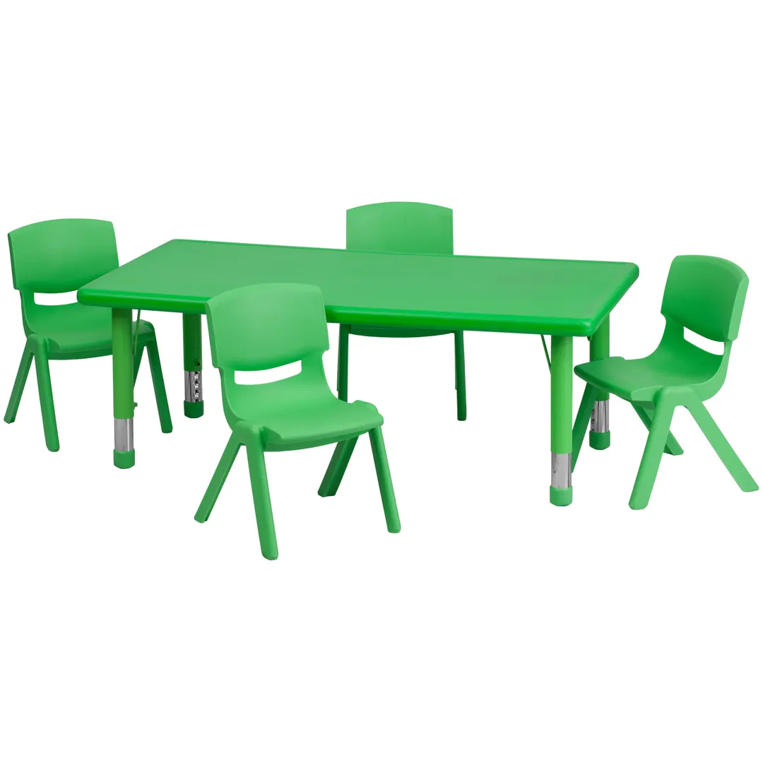 Flash Furniture YU-YCX-0013-2-RECT-TBL-GREEN-R-GG Preschool Activity Table Set, 48"W x 24"D, Green, 220 lb. Capacity, Adjustable Height