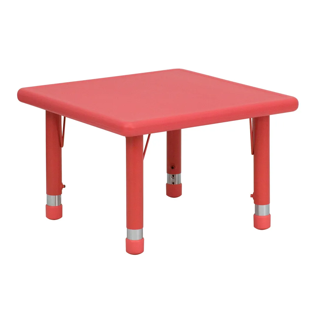 Flash Furniture YU-YCX-002-2-SQR-TBL-RED-GG 24" Square Preschool Activity Table, 220 lb, Red Plastic Top, Adjustable Height