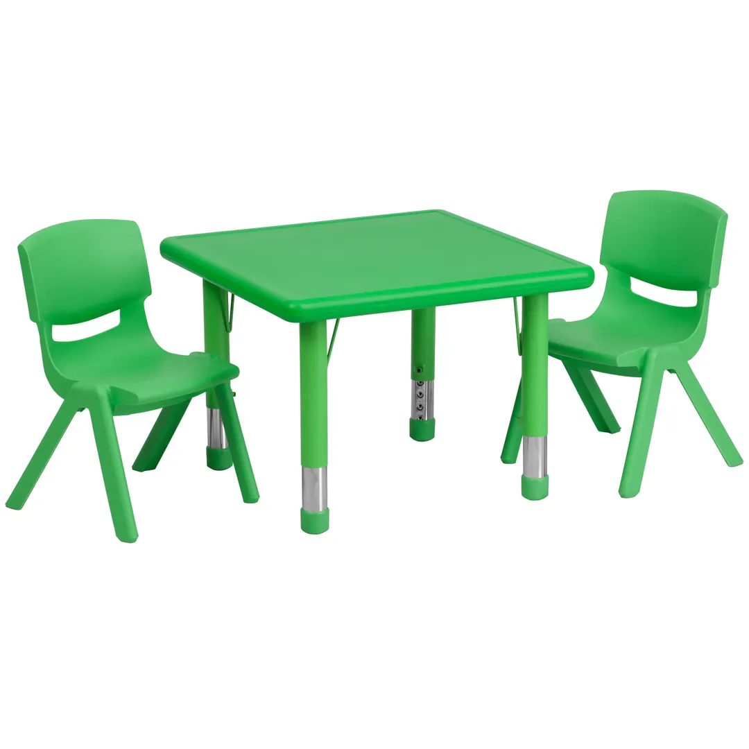 Flash Furniture YU-YCX-0023-2-SQR-TBL-GREEN-R-GG Preschool Activity Table Set, 24x24, Green, 220 lb. Load, Plastic Top