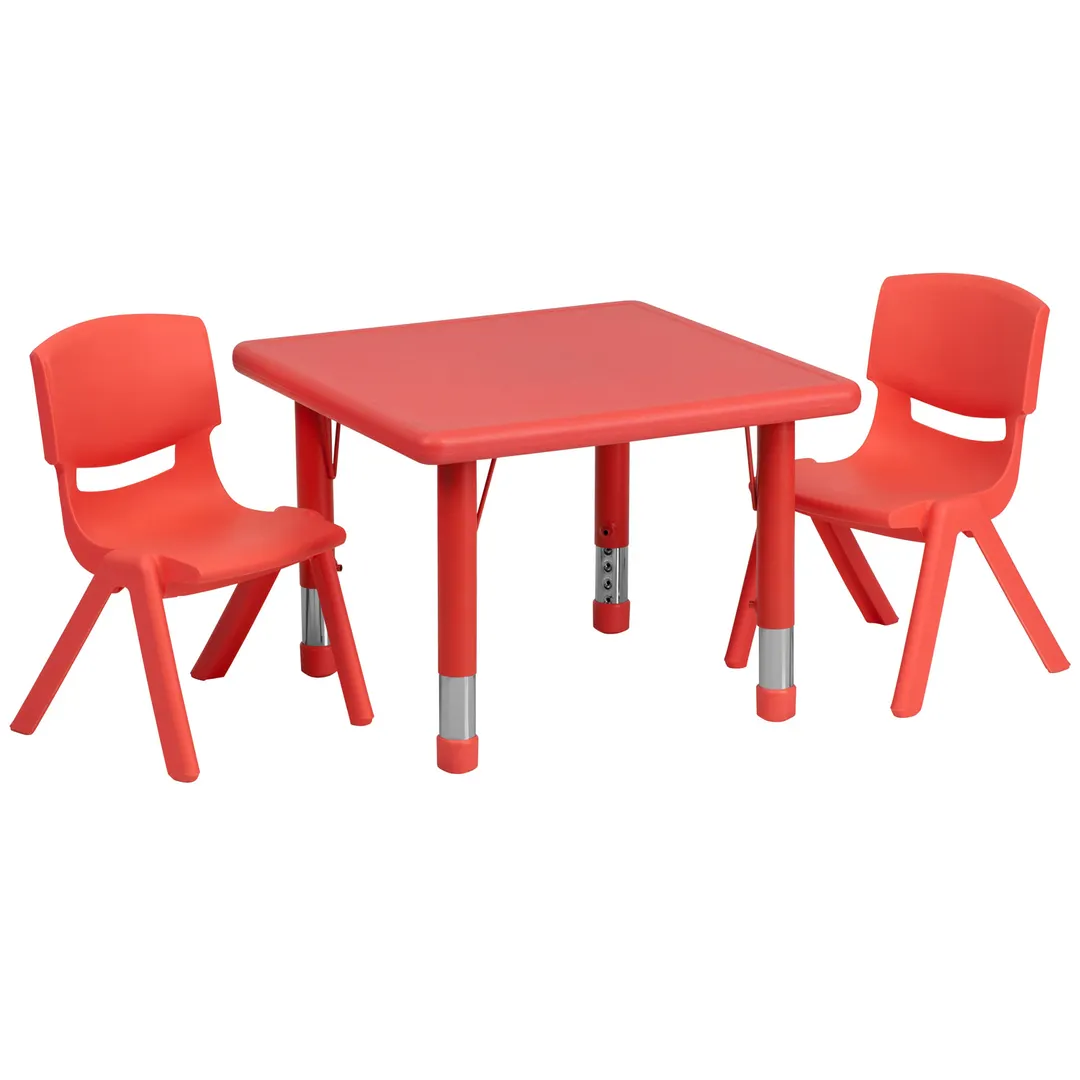 Flash Furniture YU-YCX-0023-2-SQR-TBL-RED-R-GG Preschool Activity Table Set, 24" Square, Red, 220 lb. Capacity, Plastic Top, Adjustable Height