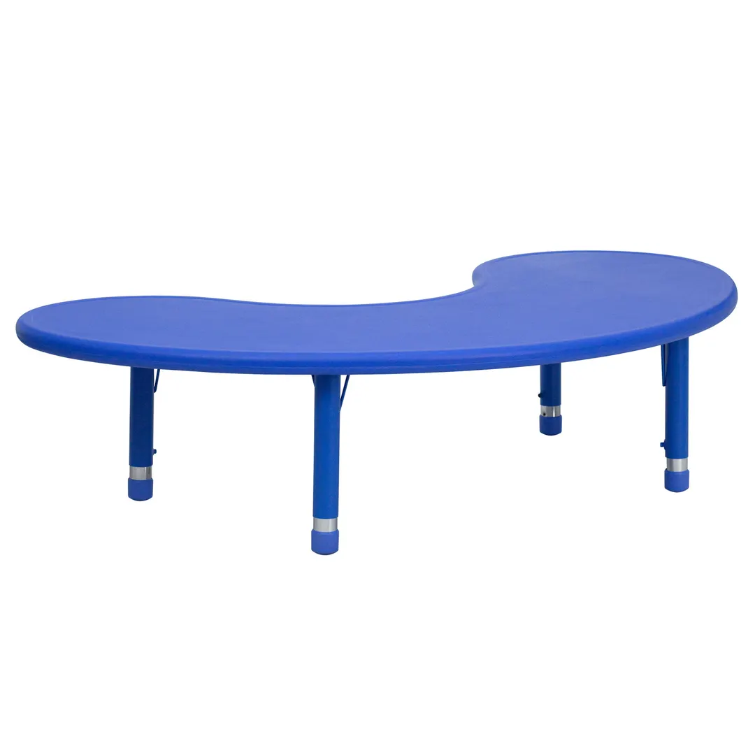 Flash Furniture YU-YCX-004-2-MOON-TBL-BLUE-GG Preschool Activity Table, 65"W, Blue Plastic Top, Adjustable Height 14.5"-23.75", 220 lbs Capacity
