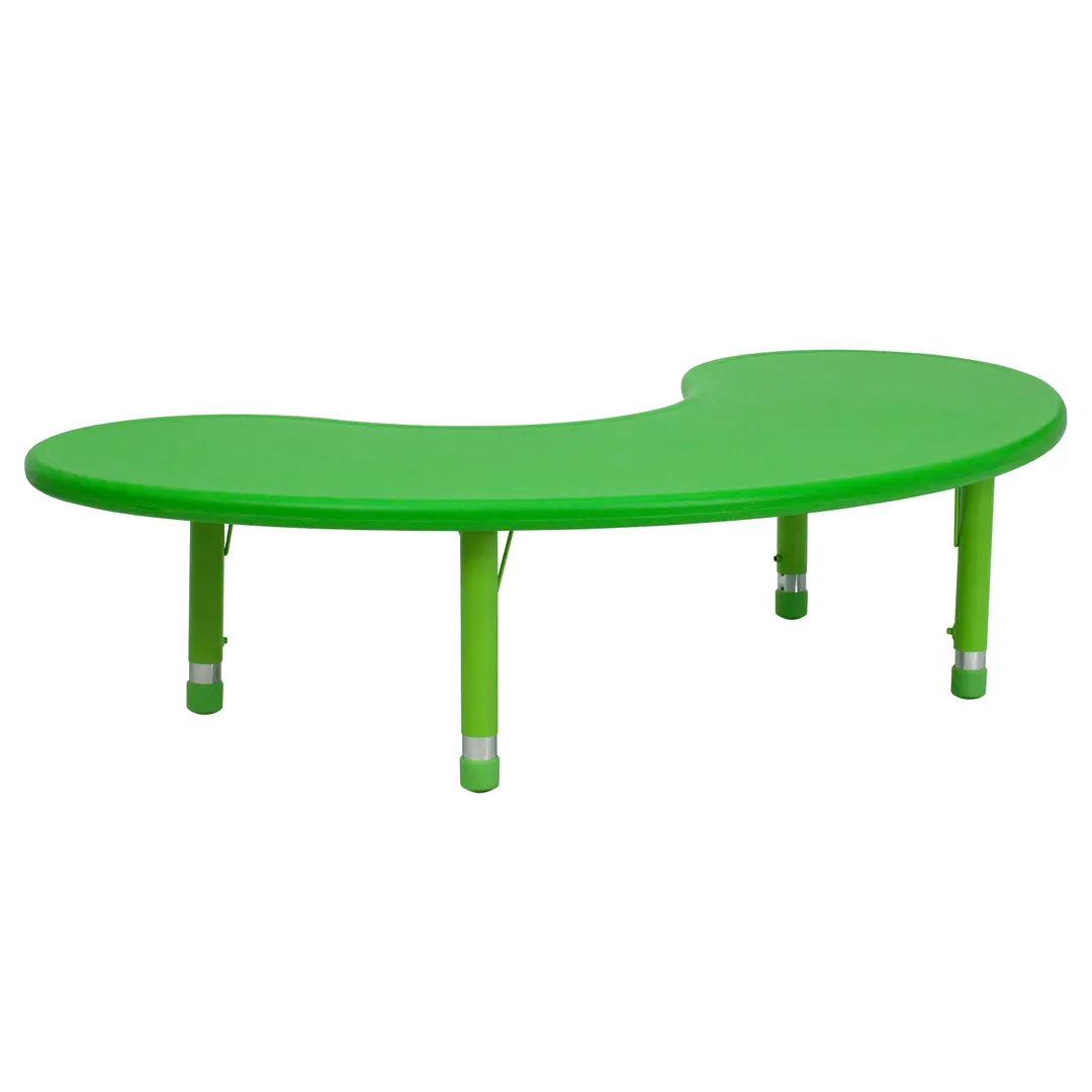 Flash Furniture YU-YCX-004-2-MOON-TBL-GREEN-GG Preschool Activity Table, 65"W x 35"D, Adjustable 14.5-23.75"H, Green Plastic Top, 220 lb Capacity
