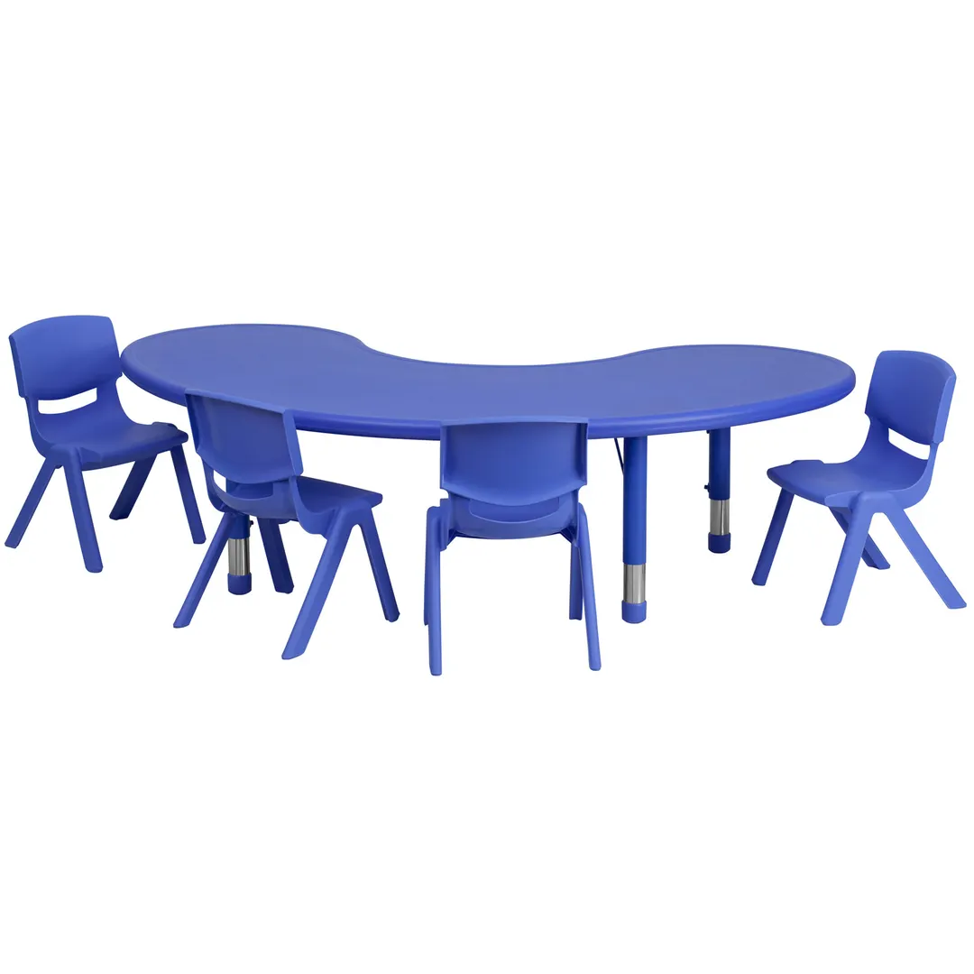 Flash Furniture YU-YCX-0043-2-MOON-TBL-BLUE-E-GG Preschool Activity Table Set, Adjustable Height, Half-Moon Shape, 35"W x 65"D, Blue, 220 lbs