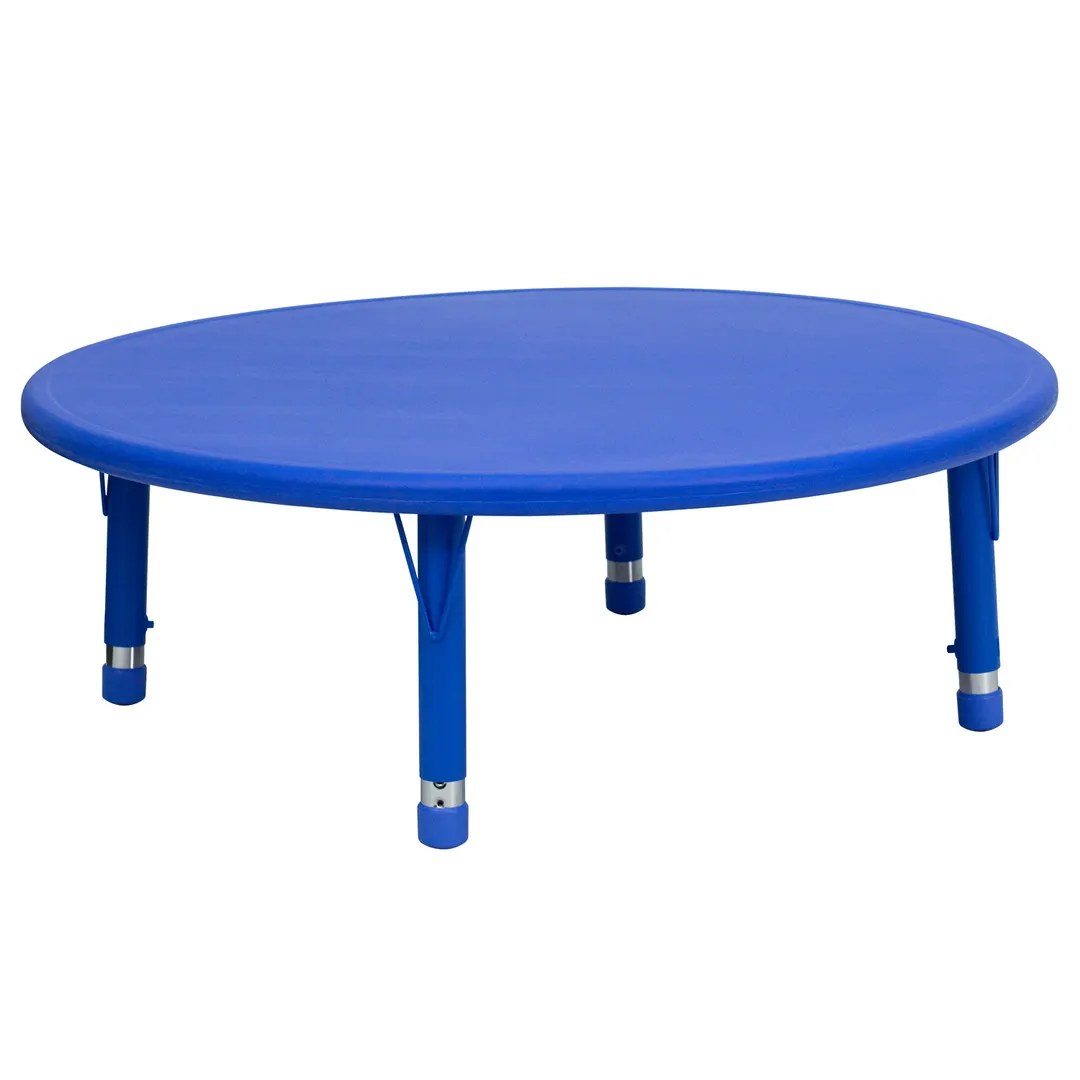 Flash Furniture YU-YCX-005-2-ROUND-TBL-BLUE-GG 45" Round Preschool Activity Table, Adjustable Height, Blue Plastic Top
