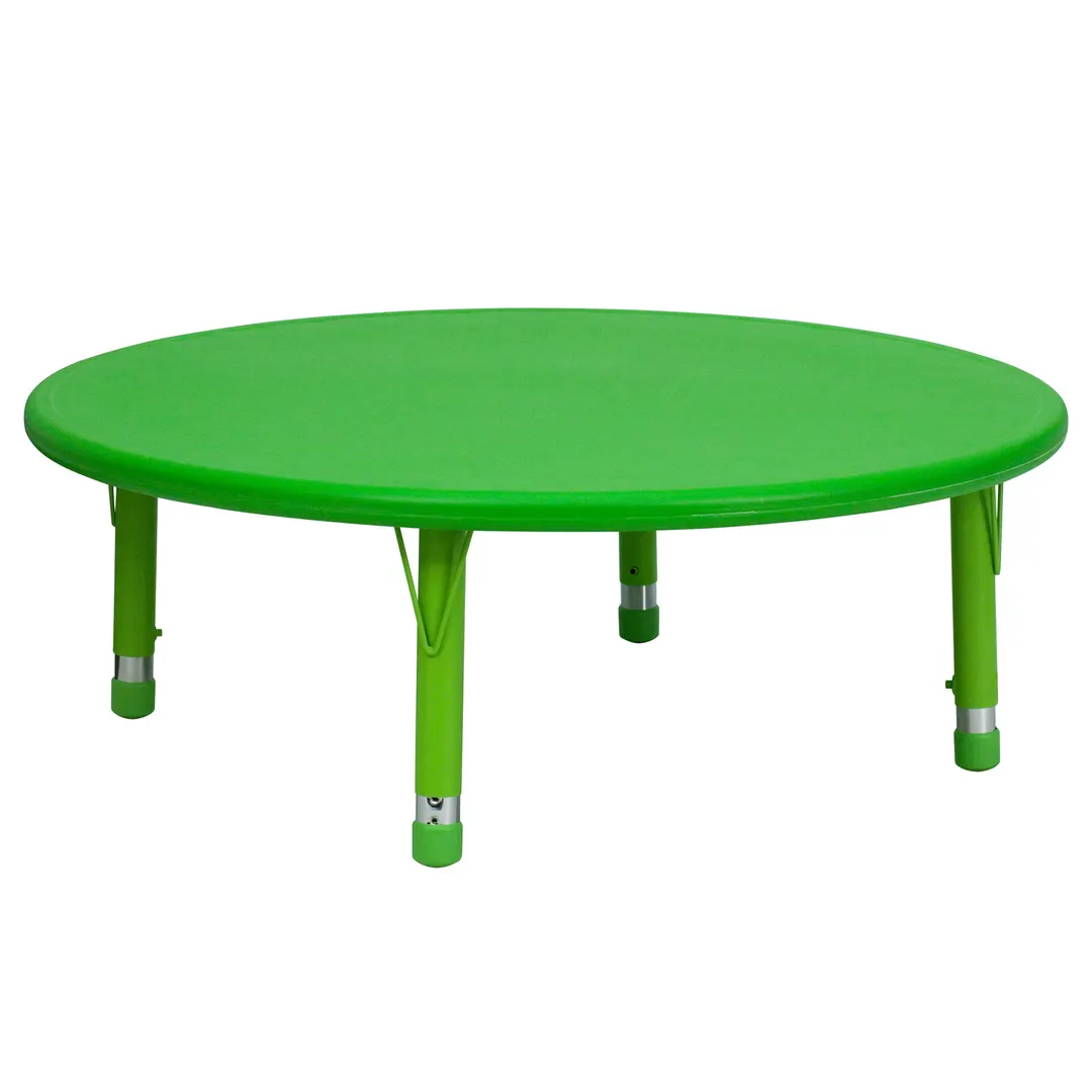 Flash Furniture YU-YCX-005-2-ROUND-TBL-GREEN-GG 45" Round Preschool Activity Table, Adjustable Height 14.5-23.75", Green Plastic Top