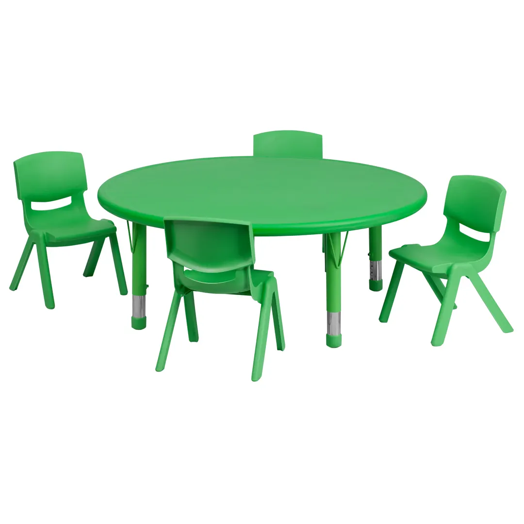 Flash Furniture YU-YCX-0053-2-ROUND-TBL-GREEN-E-GG Preschool Activity Table Set, 45" Round Plastic Top, 220 lb Capacity, Green