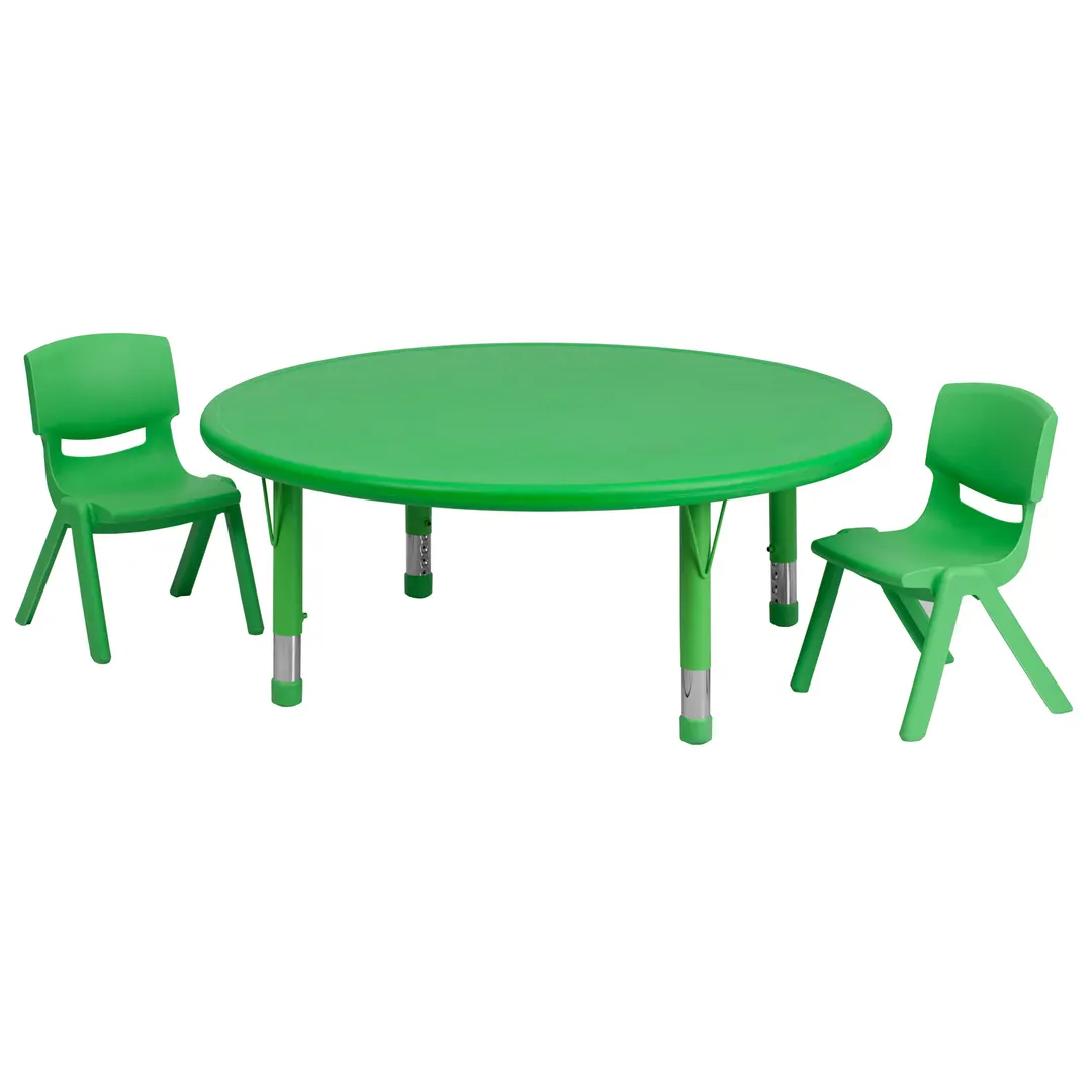 Flash Furniture YU-YCX-0053-2-ROUND-TBL-GREEN-R-GG Preschool Activity Table Set, 45" Round, Adjustable Height, 220 lb, Green Plastic Top