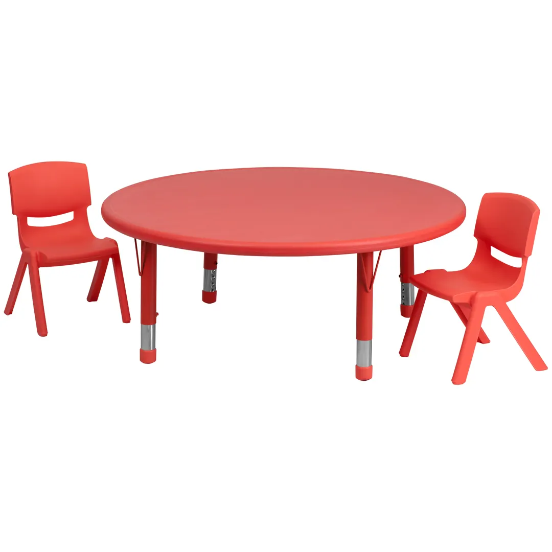 Flash Furniture YU-YCX-0053-2-ROUND-TBL-RED-R-GG Preschool Activity Table Set, 45" Round Plastic Top, 220 lb Capacity, Red