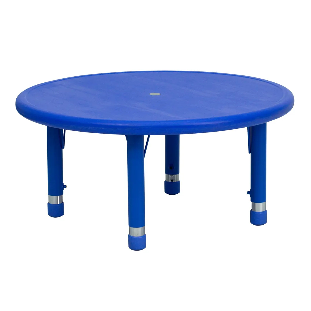 Flash Furniture YU-YCX-007-2-ROUND-TBL-BLUE-GG 33" Round Preschool Activity Table, Adjustable 14.5-23.75" Height, Blue Plastic Top
