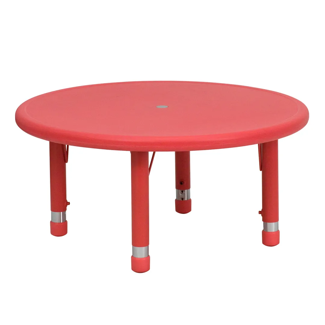 Flash Furniture YU-YCX-007-2-ROUND-TBL-RED-GG 33" Round Preschool Activity Table, Adjustable Height 14.5-23.75", Plastic Top, Red