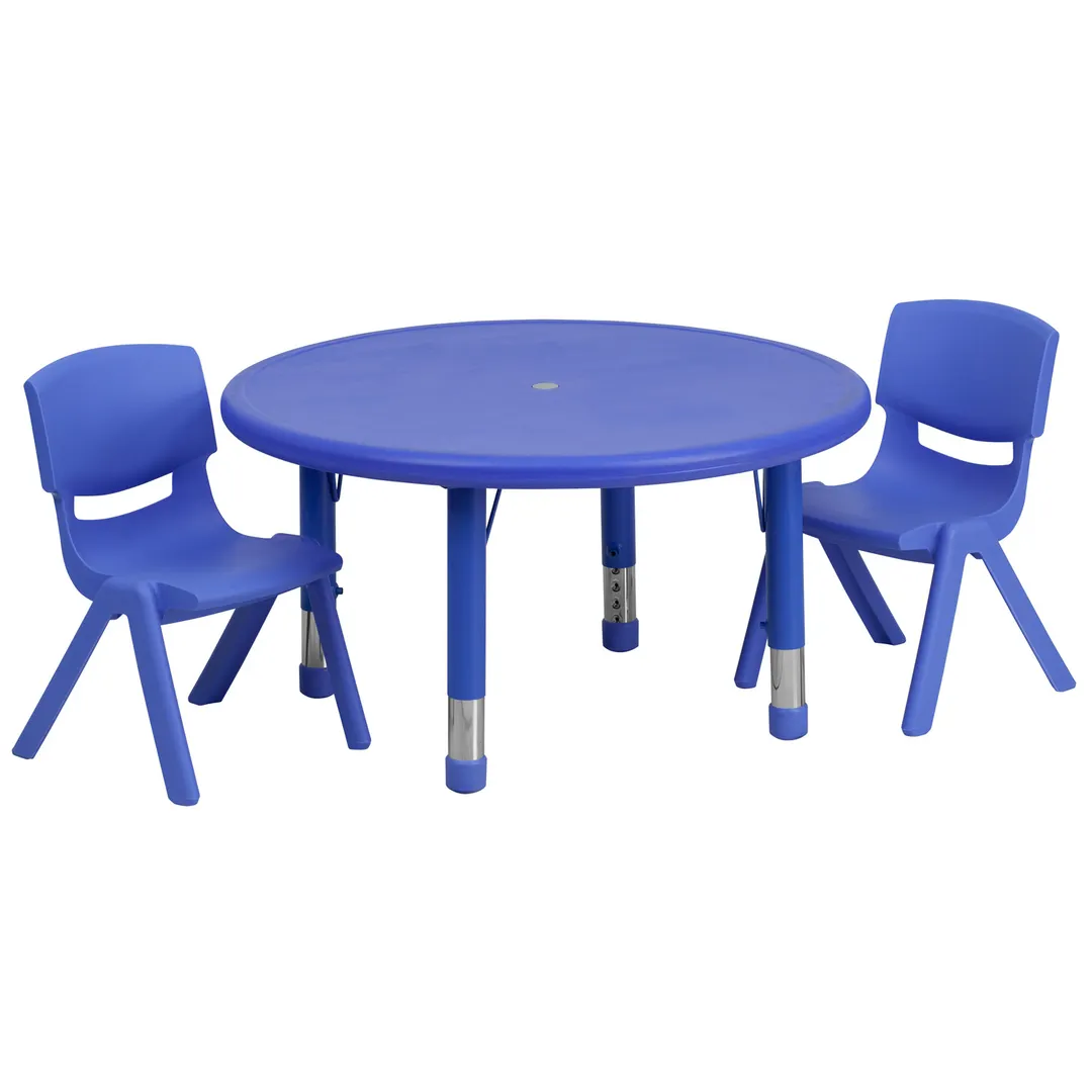 Flash Furniture YU-YCX-0073-2-ROUND-TBL-BLUE-R-GG Preschool Activity Table Set, 33" Round, Adjustable 14.5-23.75" Height, 220 lb Capacity, Blue