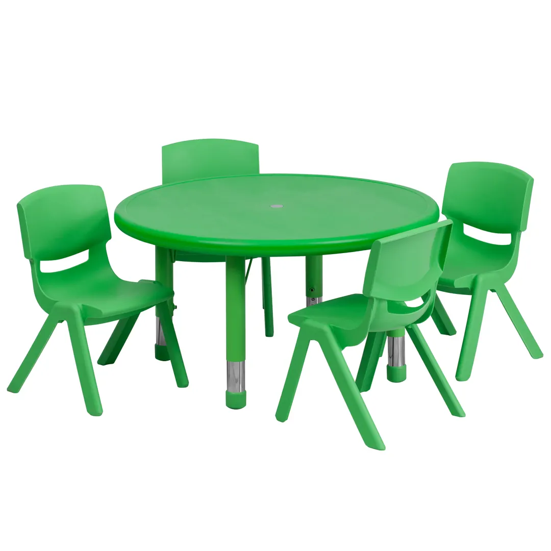 Flash Furniture YU-YCX-0073-2-ROUND-TBL-GREEN-E-GG Preschool Activity Table Set, 33in Dia., Green, 220 lb Capacity, Adjustable Height