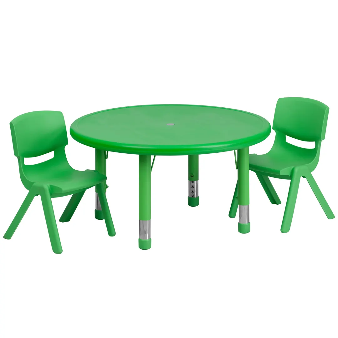 Flash Furniture YU-YCX-0073-2-ROUND-TBL-GREEN-R-GG Preschool Activity Table Set, 33in Round, 220 lb Capacity, Adjustable Height, Green Plastic