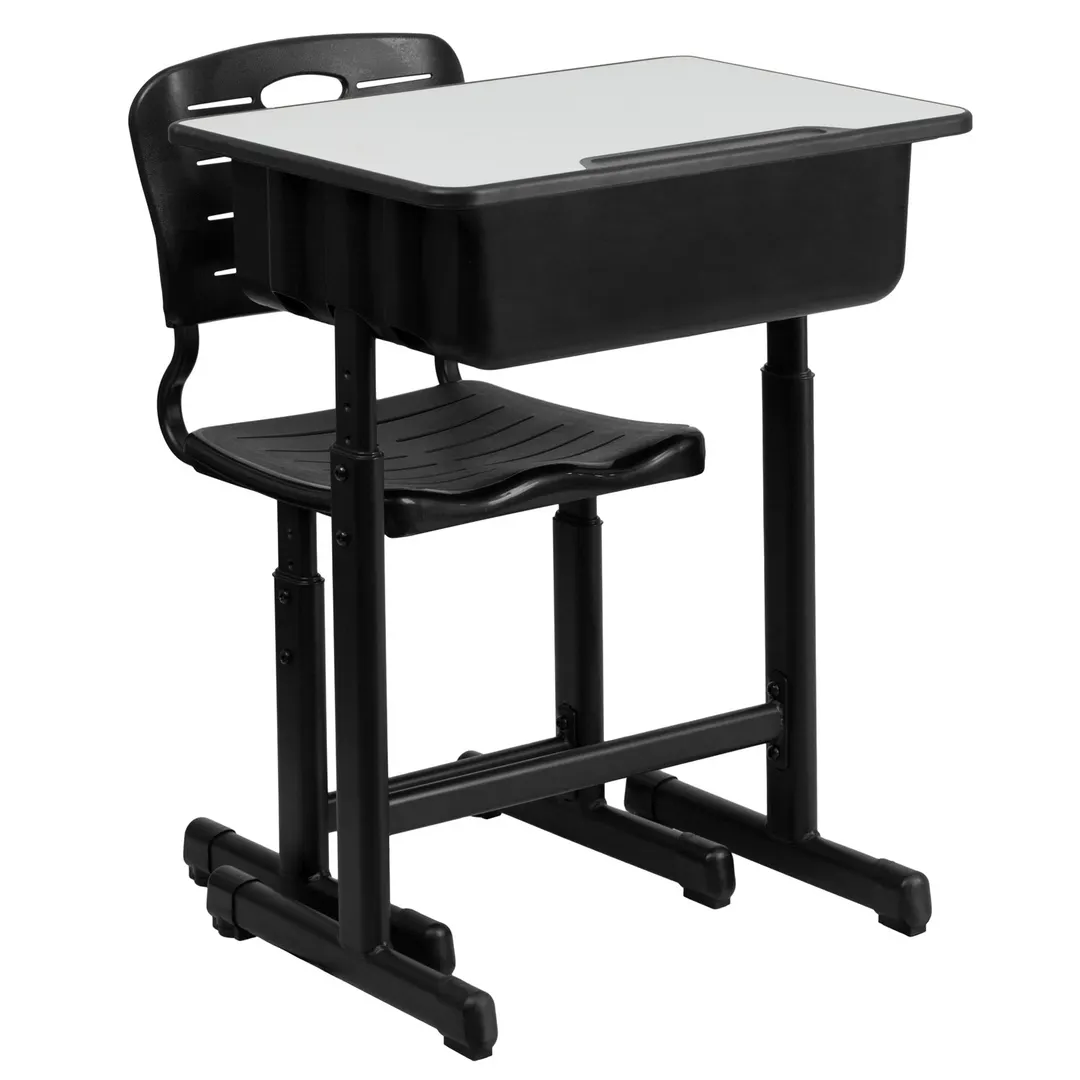 Flash Furniture YU-YCX-046-09010-GG Adjustable Student Desk & Chair Set, 23.6W x 17.7D Desk, 396 lb Capacity, Gray & Black