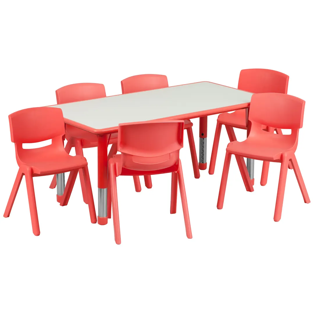 Flash Furniture YU-YCY-060-0036-RECT-TBL-RED-GG Preschool Activity Table Set, 47x24 Rectangular, Adjustable Height 14.5-23.75, Red/Grey, 220 lb Capacity