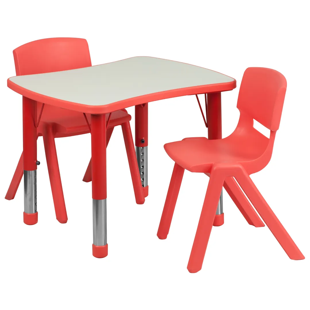Flash Furniture YU-YCY-098-0032-RECT-TBL-RED-GG Preschool Activity Table Set, Rectangular, 26.6W x 21.9D, 220 lbs, Red/Grey