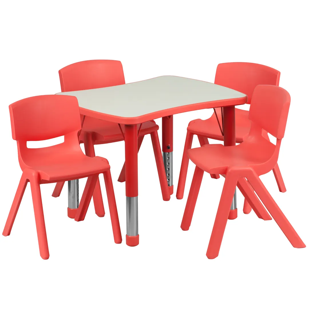 Flash Furniture YU-YCY-098-0034-RECT-TBL-RED-GG Preschool Activity Table Set, 26.6W x 21.9D, Red/Grey, 220 lb Capacity