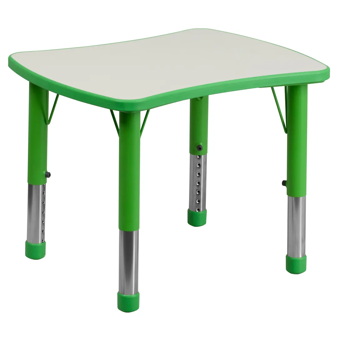 Flash Furniture YU-YCY-098-RECT-TBL-GREEN-GG 26x22 Rectangular Preschool Activity Table, 220 lb, Green/Grey, Adjustable 14.5-23.5 Height