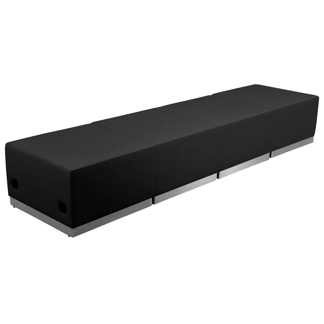 Flash Furniture ZB-803-540-SET-BK-GG - Hercules Sofa Set, 102" W x 25" D, Black Leather, Steel Base Ottomans