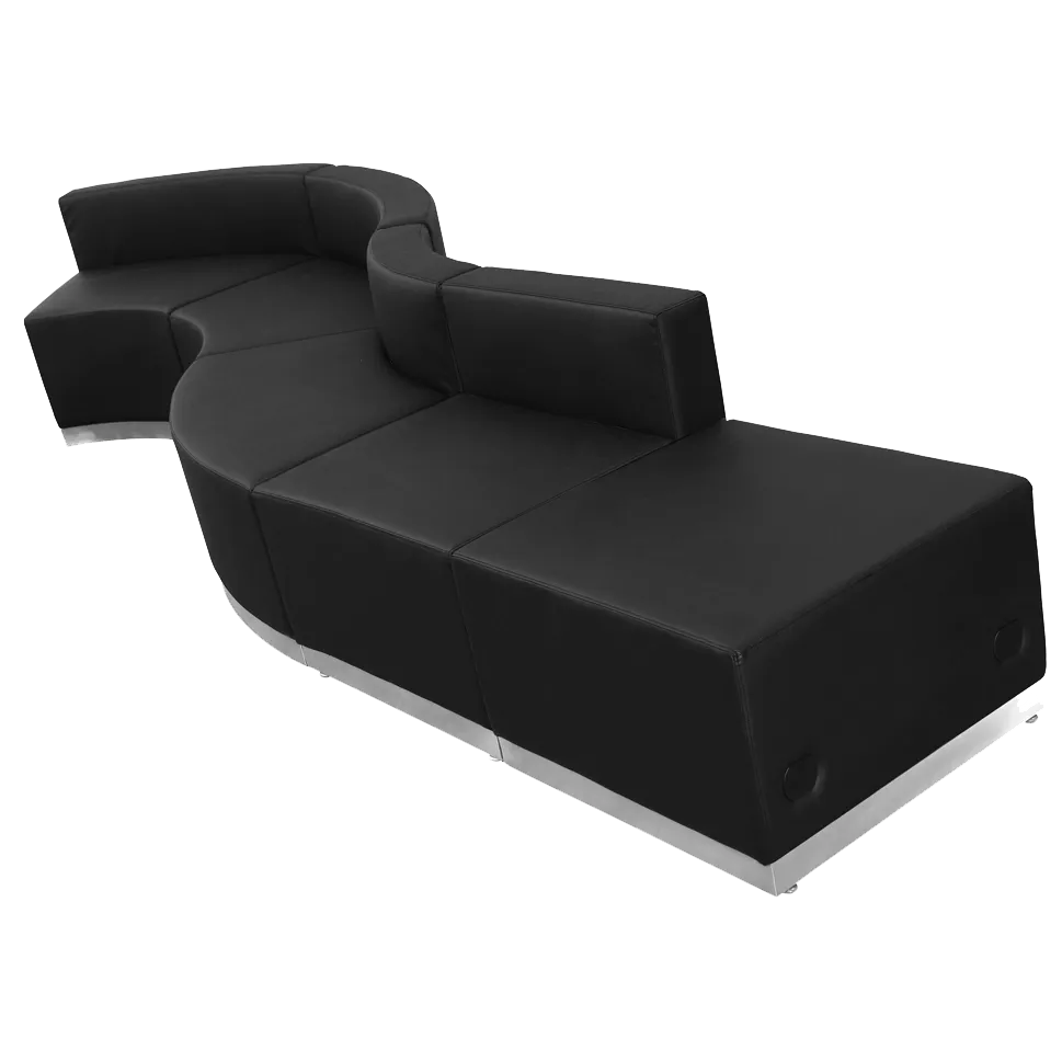 Flash Furniture ZB-803-590-SET-BK-GG Hercules Alon Series Reception Configuration, Modular, LeatherSoft Upholstery, Black, 144-1/2"W