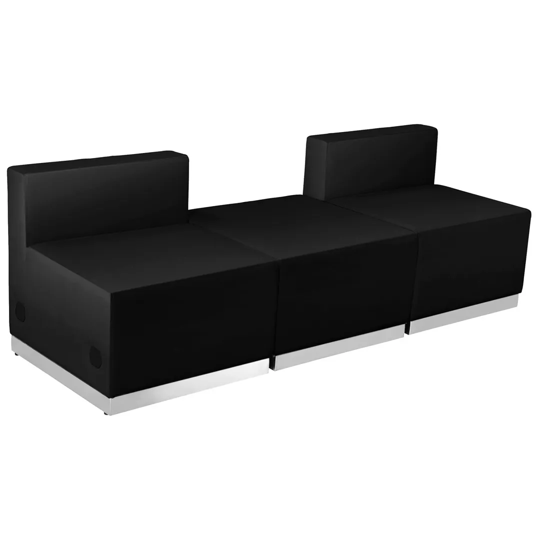 Flash Furniture ZB-803-670-SET-BK-GG Hercules Alon Series Modular Reception Sofa Set, 77"W, LeatherSoft Upholstery, Black
