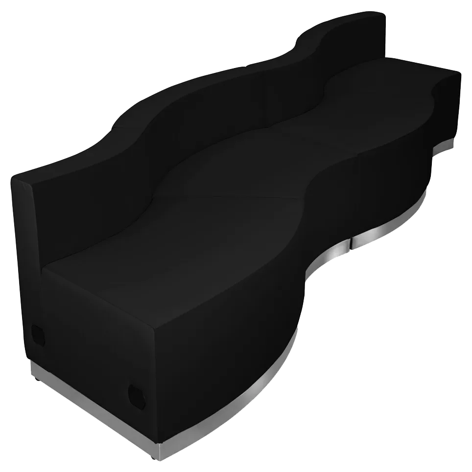 Flash Furniture ZB-803-730-SET-BK-GG Hercules Alon Series Modular Reception Sofa Set, 131.5W, LeatherSoft Upholstery, Black