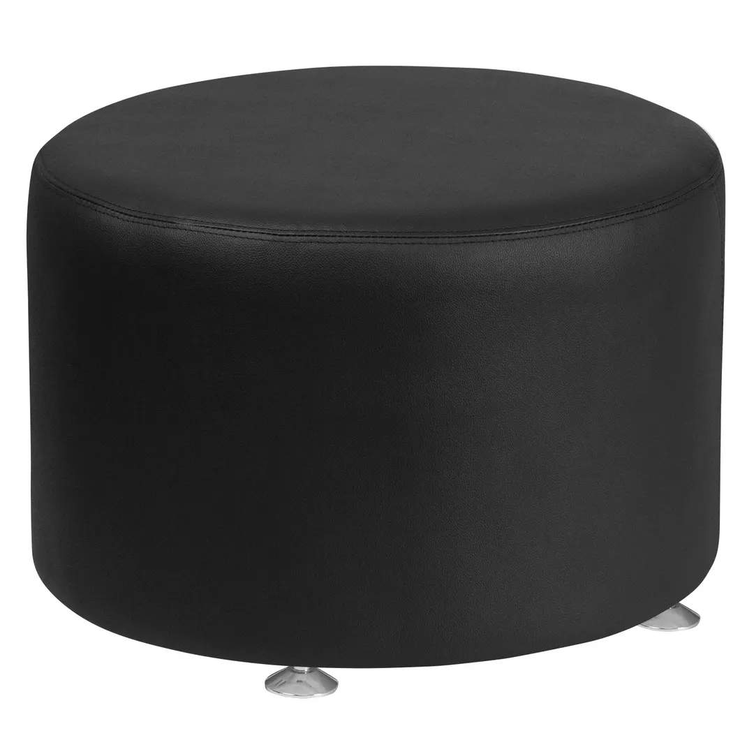 Flash Furniture ZB-803-RD-24-BK-GG Hercules Alon Series Ottoman, 24" dia. x 16.5"H, LeatherSoft, Black, Stainless Steel Feet