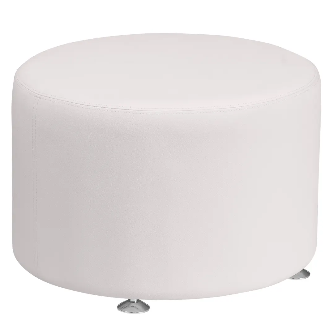 Flash Furniture ZB-803-RD-24-WH-GG Hercules Alon Series Ottoman, 24" Round, LeatherSoft Upholstery, White, Stainless Steel Feet