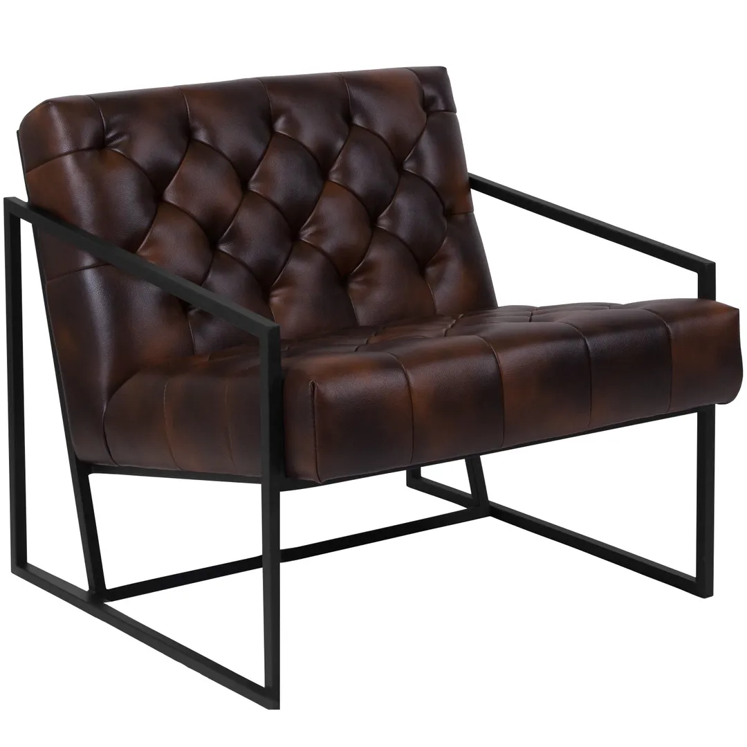 Flash Furniture ZB-8522-BJ-GG Hercules Madison Series Lounge Chair, LeatherSoft Upholstery, Tufted, Black Powder Coated