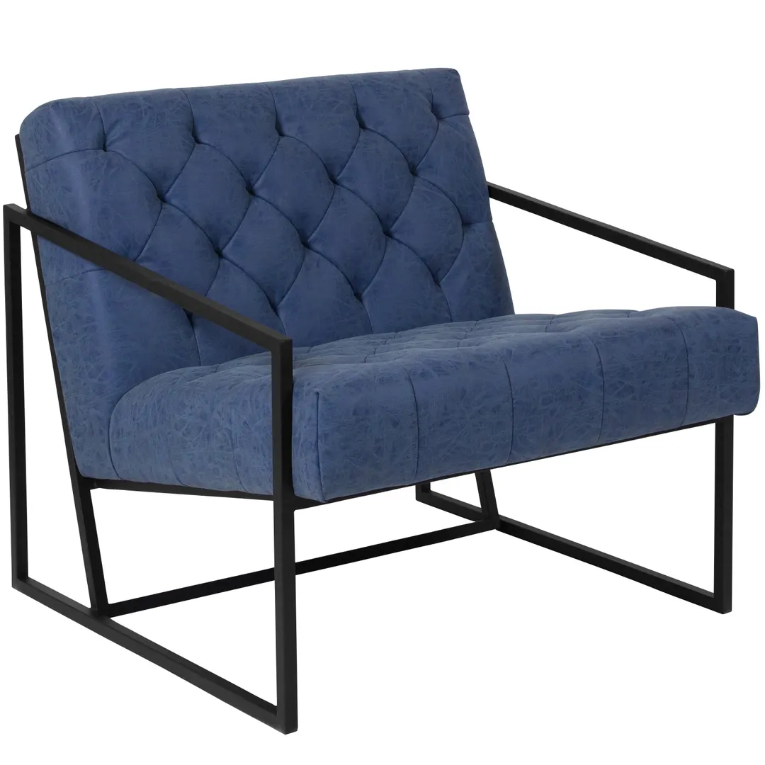 Flash Furniture ZB-8522-BL-GG Hercules Madison Series Lounge Chair, Retro Blue LeatherSoft Upholstery, Black Powder Coated Frame