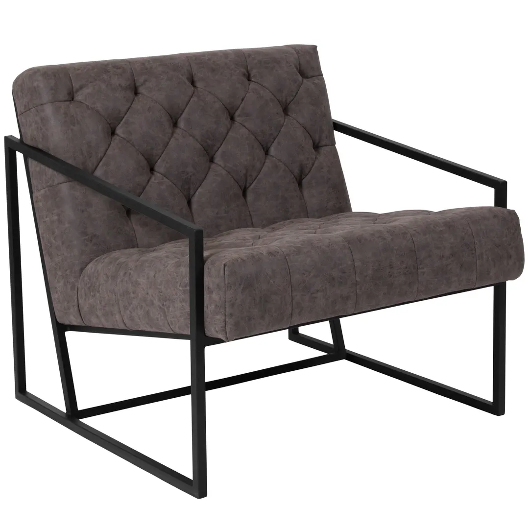 Flash Furniture ZB-8522-GY-GG Hercules Madison Series Lounge Chair, LeatherSoft Upholstery, Tufted Seat & Back, Black Powder Coated Frame