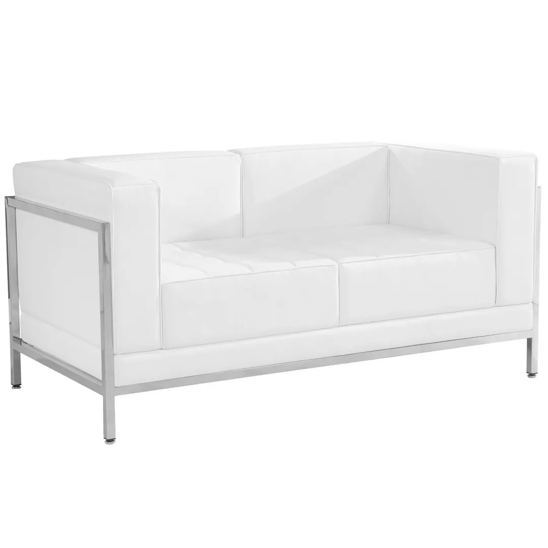 Flash Furniture ZB-IMAG-LS-WH-GG Hercules Imagination Series Loveseat, 57"W, LeatherSoft, White, Stainless Steel Accent