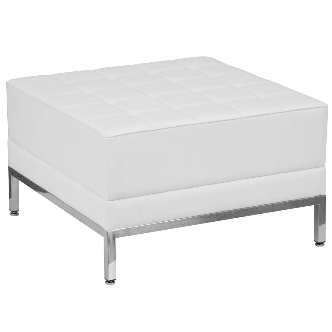 Flash Furniture ZB-IMAG-OTTOMAN-WH-GG Hercules Imagination Series Ottoman, 28"W x 28"D x 17"H, White LeatherSoft, Tufted, Stainless Steel Legs