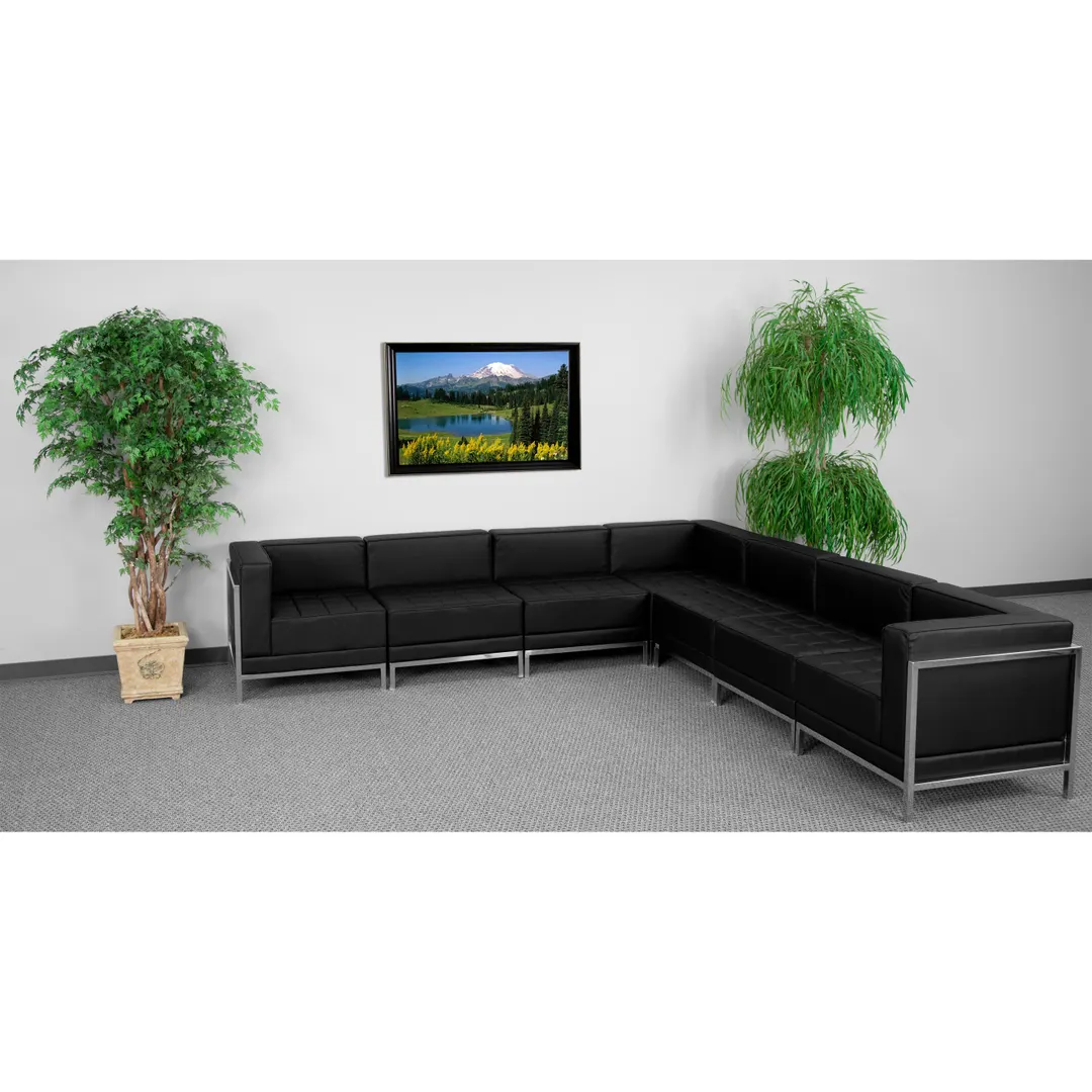 Flash Furniture ZB-IMAG-SECT-SET1-GG Hercules Imagination Series 7-Piece Modular Sectional Sofa Set, 113"W, Black LeatherSoft, Stainless Steel Accents