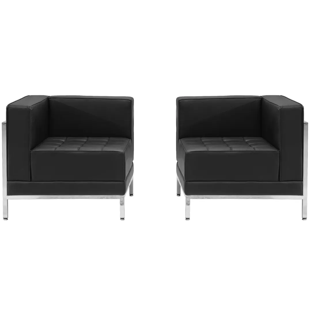 Flash Furniture ZB-IMAG-SET10-GG Hercules Imagination Series Corner Chair Set, 28.5Wx28.5Dx27.5H, LeatherSoft Upholstery, Stainless Steel Accents, Black