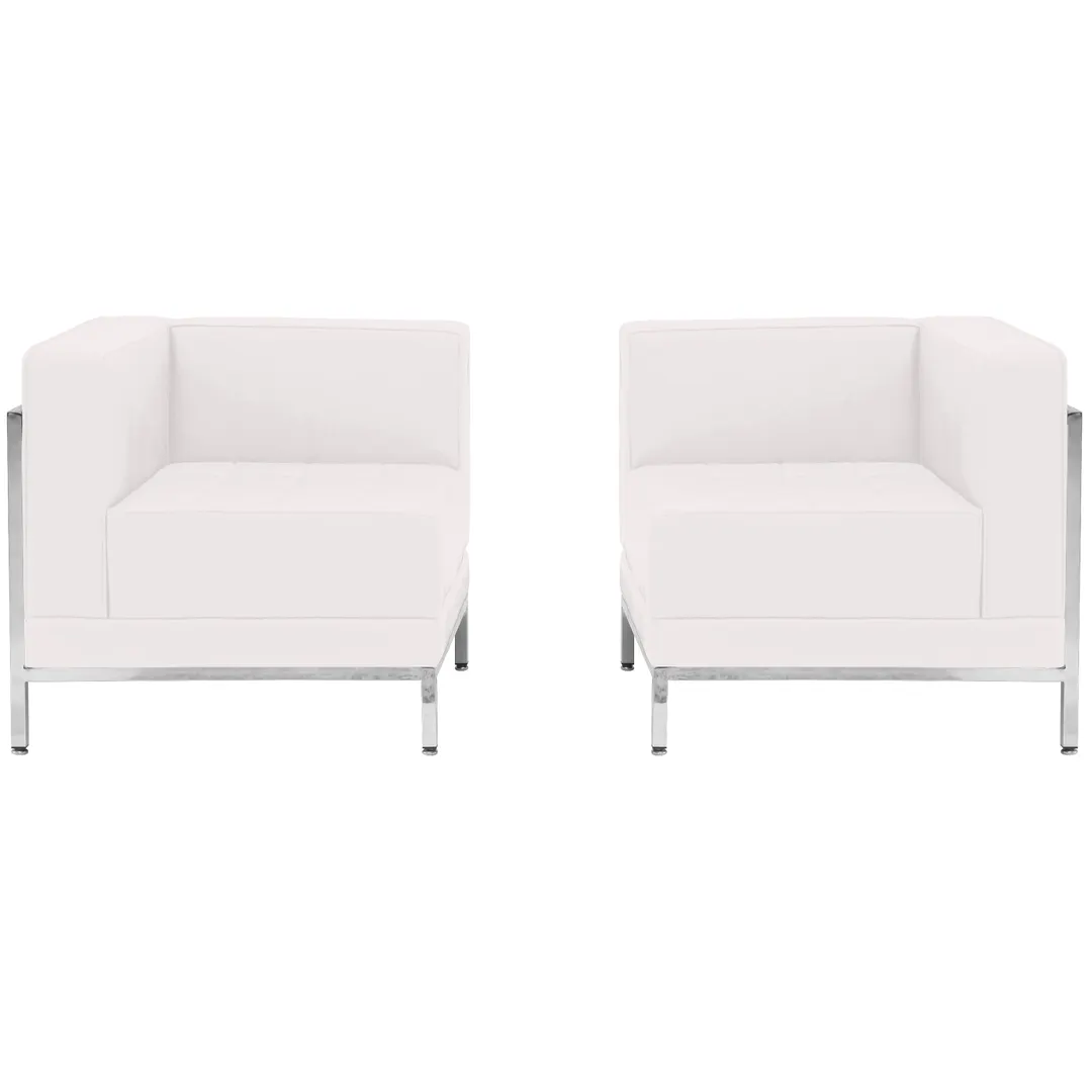 Flash Furniture ZB-IMAG-SET10-WH-GG Hercules Imagination Series White LeatherSoft Corner Chair Set, 28.5Wx28.5Dx27.5H, Stainless Steel Accent