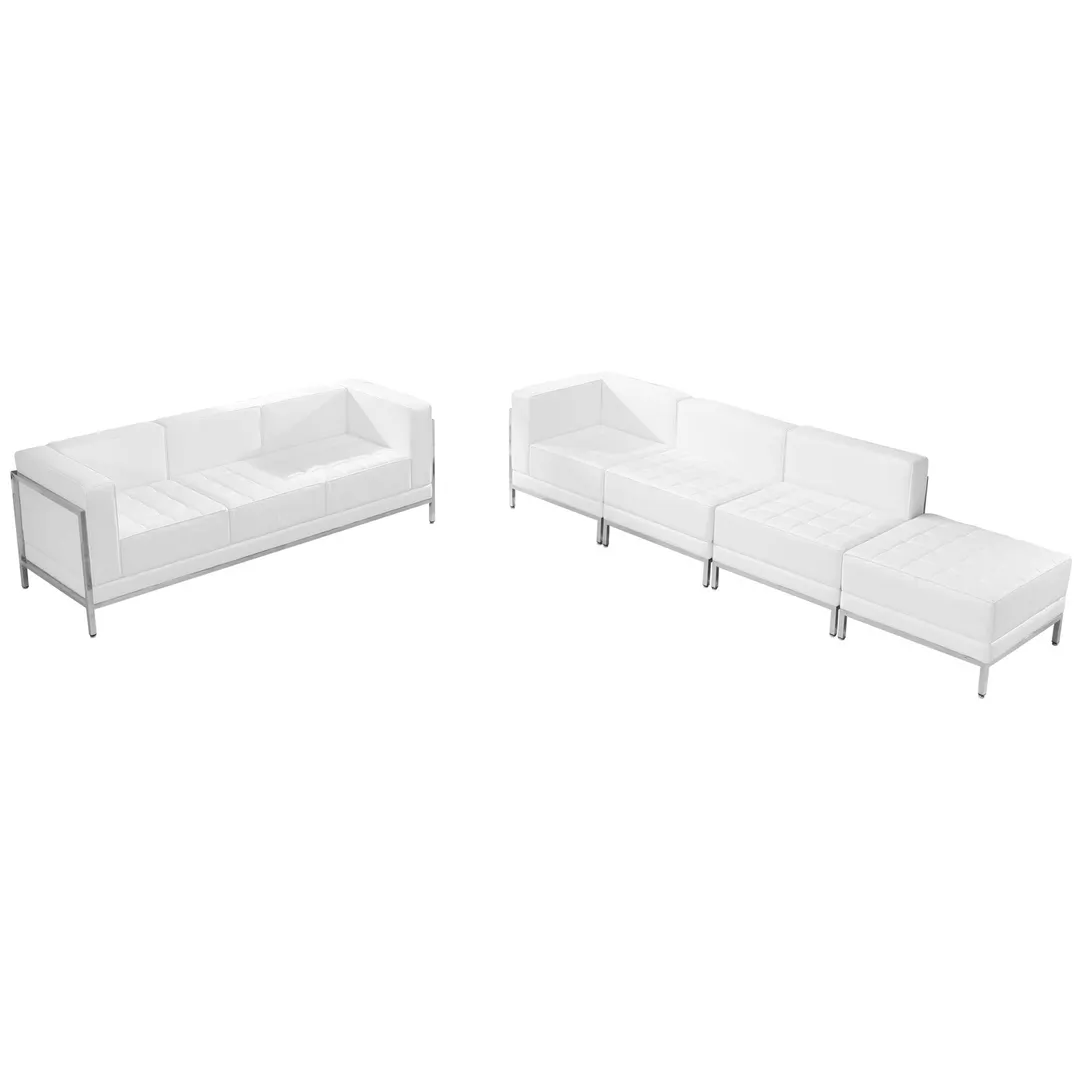 Flash Furniture ZB-IMAG-SET16-WH-GG Hercules Imagination Series Modular Sofa & Lounge Chair Set, LeatherSoft Upholstery, White
