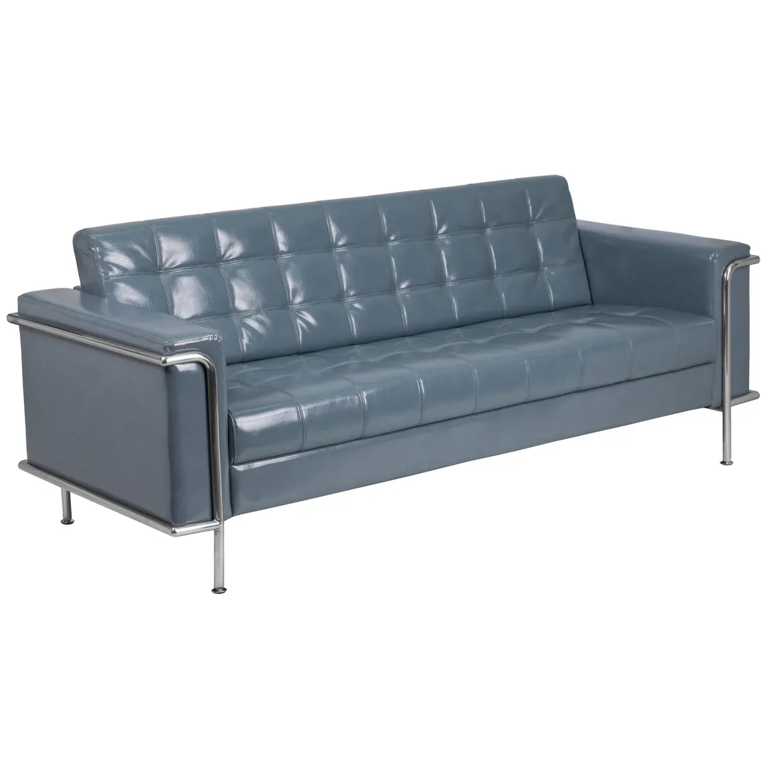 Flash Furniture ZB-LESLEY-8090-SOFA-GY-GG Hercules Lesley Series 81"W Gray LeatherSoft Sofa, Tufted, Stainless Steel Accent