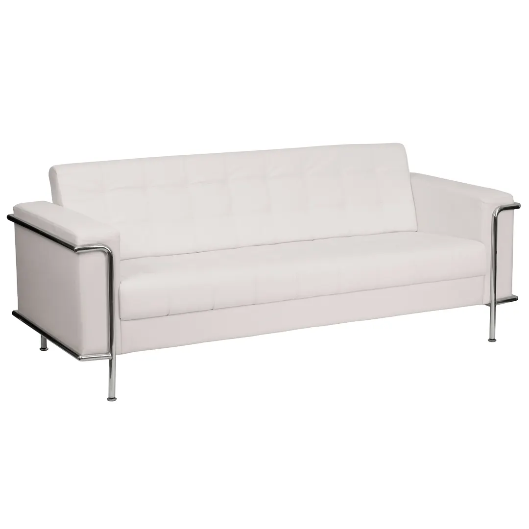 Flash Furniture ZB-LESLEY-8090-SOFA-WH-GG Hercules Lesley Series 81"W White LeatherSoft Sofa, Tufted, Stainless Steel Accent