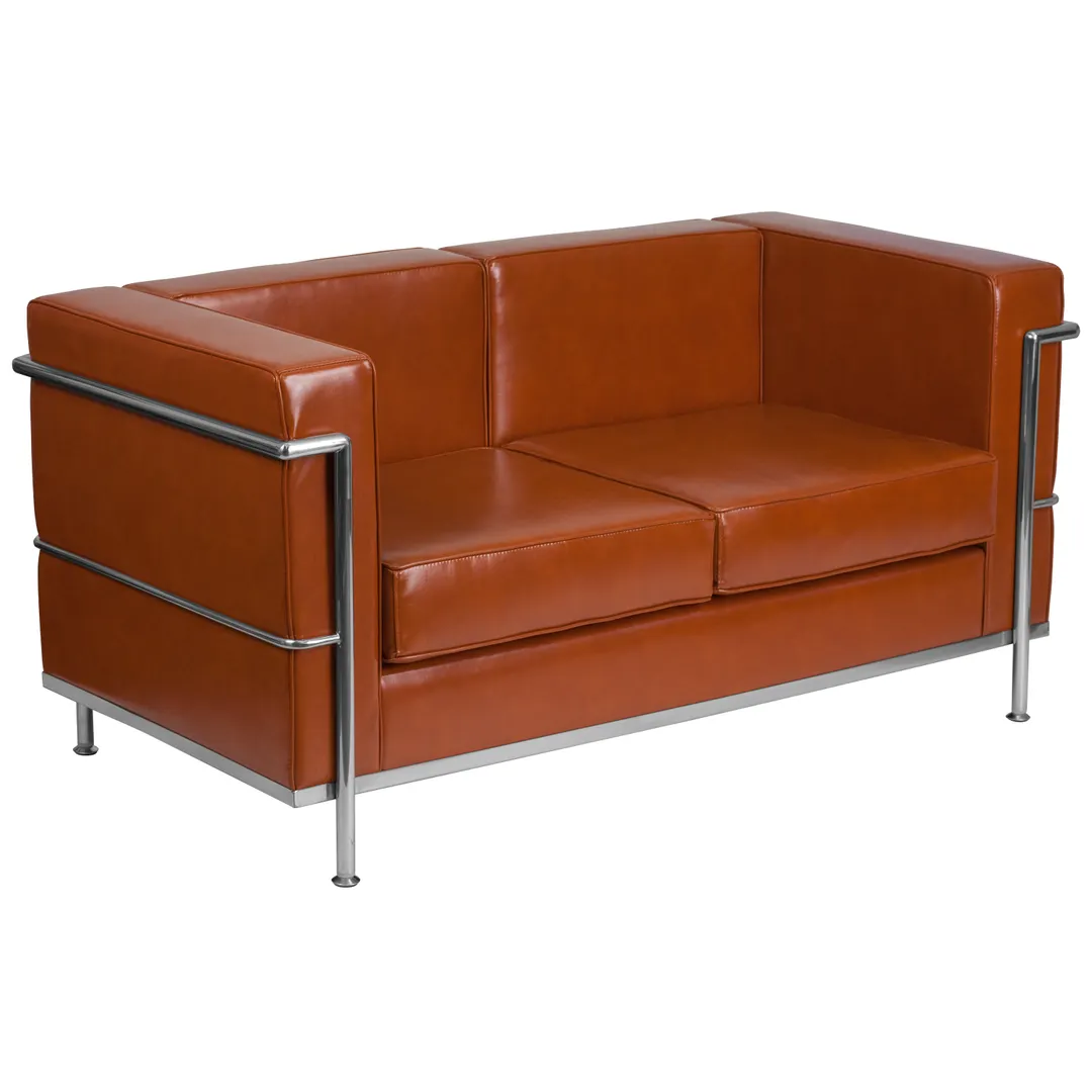 Flash Furniture ZB-REGAL-810-2-LS-COG-GG Loveseat, 57"W x 28-1/2"D x 27-1/2"H, LeatherSoft Cognac, Accent Bar